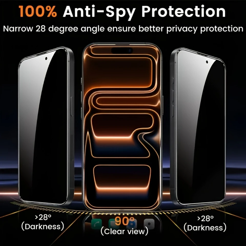 NNBILI 2 Piezas Vidrio Templado de Privacidad de Cobertura Completa para iPhone 17 16 15 14 13 12 11 Pro Max Compatible con Funda, Sin Burbujas 3