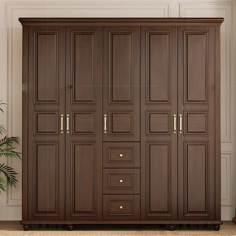 American Retro Wardrobe Wood Large Black Walnut Wardrobe 4 Doors Cabinet Vestidores De Armario Abiertos Ropero Furniture