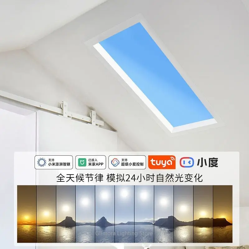 Thin Full Spectrum Blue Sky Panel Light, Embedded Ceiling LED Lamp for Bathroom, Natural Sky Effect Indoor Lighting Fixture view 3