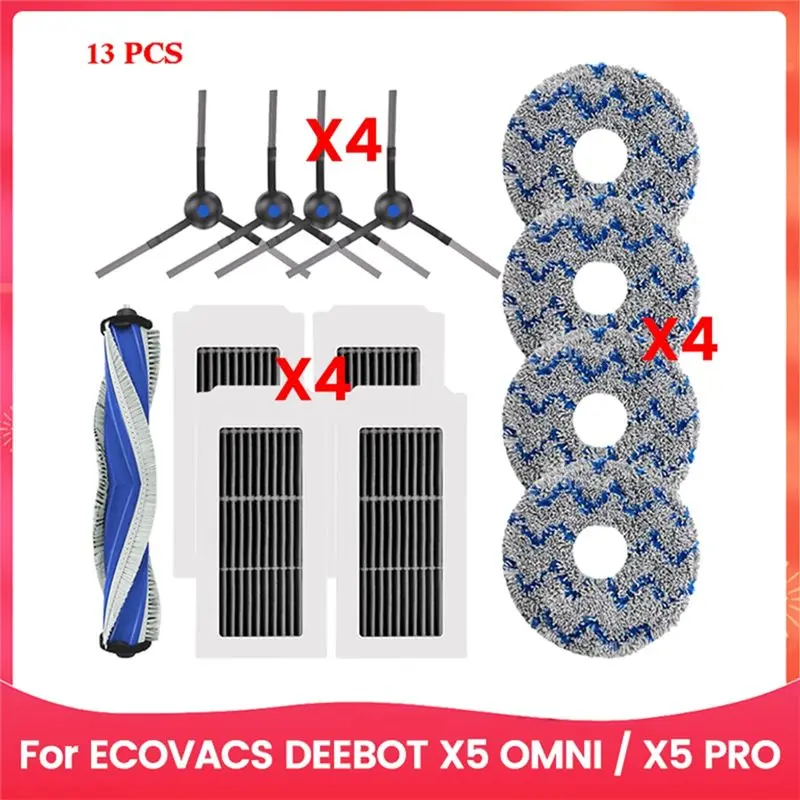 

Запчасти для робота-пылесоса ECOVACS DEEBOT X5 OMNI / X5 PRO: мешок для пыли, HEPA-фильтр, основная и боковые щетки, тряпка для влажной уборки