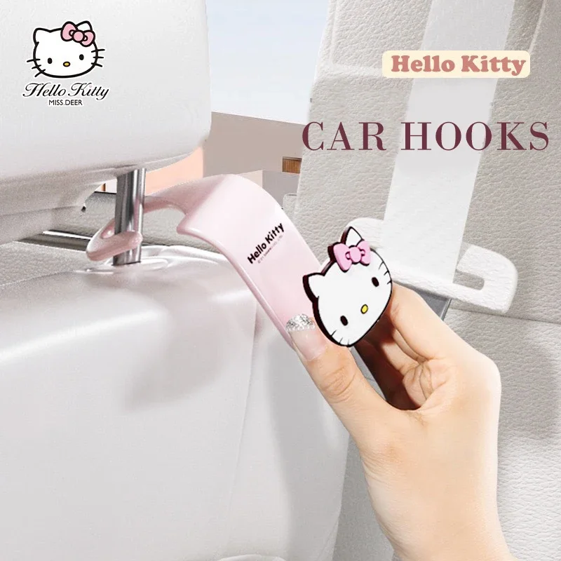 Hello Kitty Car Hook Seat Back Multi Functional Rear Storage Hanger Cartoon Pattern Black Pink Fashion Bracket Secure Girls