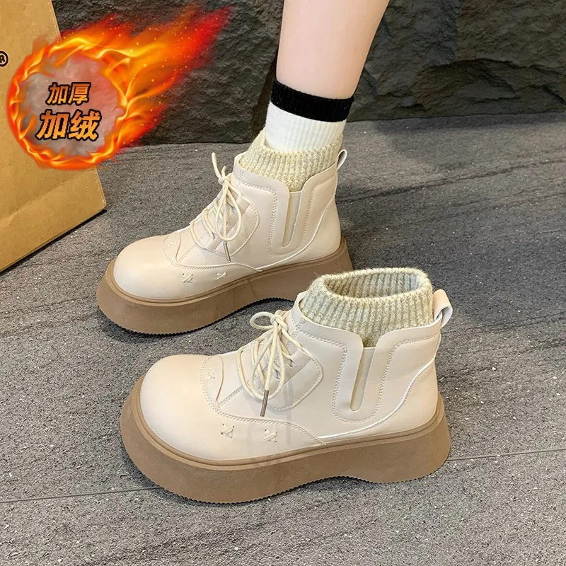 النساء منصة حذاء من الجلد الخريف الشتاء أنيقة لوليتا نمط السيدات أحذية كاجوال موضة بسيطة تنوعا الأحذية الجلدية النساء #5