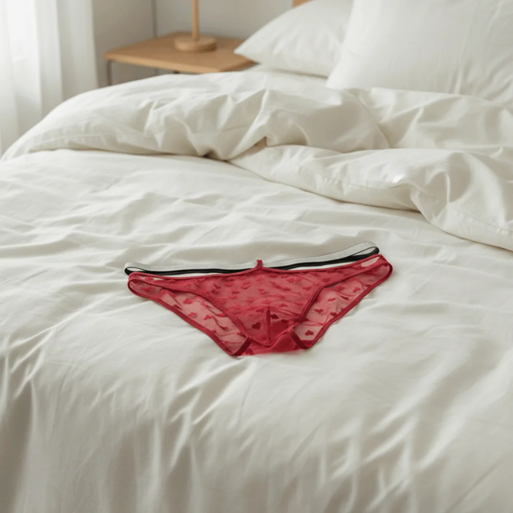Lingerie Men's Triangle Panties Mesh Love Heart Transparent Briefs Large Size Mid Waist Men Thin Briefs Four Seasons