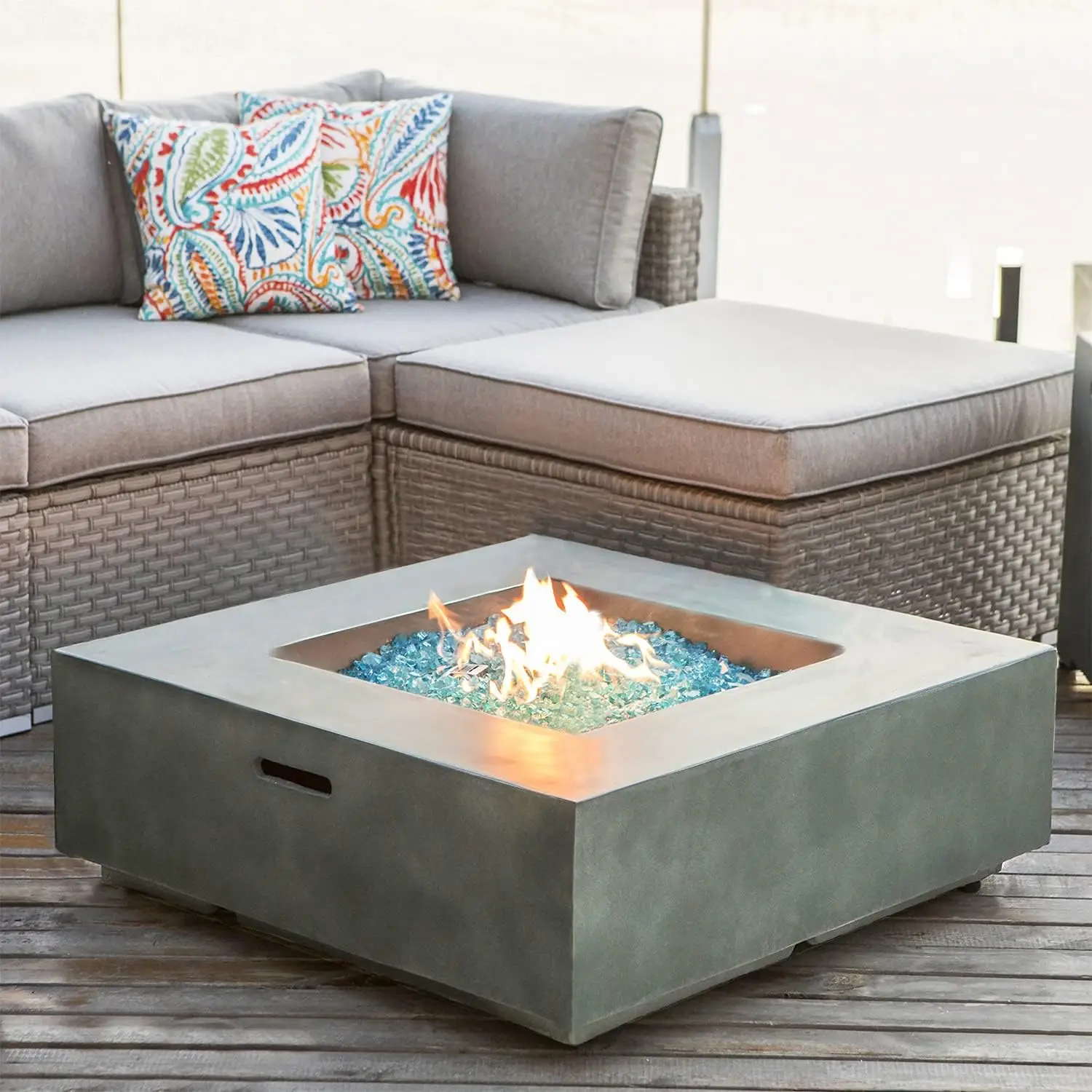 

COSIEST Outdoor Propane Fire Pit Coffee Table w Square Faux Stone 35-inch Planter Base, 50,000 BTU Stainless Steel Burner, Free