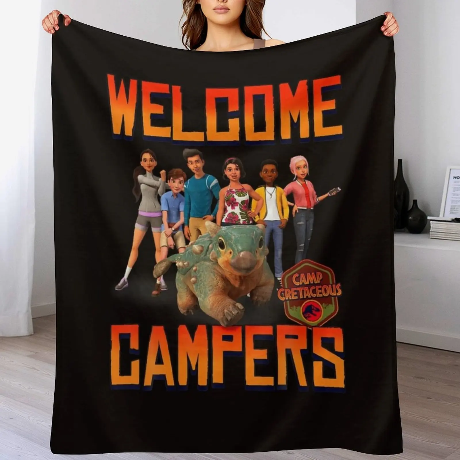 Jurassic World Camp Cretaceous Welcome Campers Group T Shirt Throw Blanket Warm Personalized Gift Shaggy Blankets