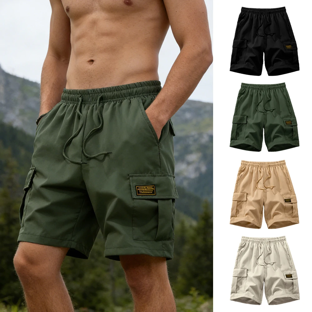 

Men's Solid Color Drawstring Cargo Shorts with Flap Pockets Summer Casual Relaxed Athletic Fitness Training Multi-Pocket Bottoms
