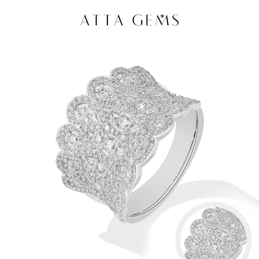 

ATTAGEMS Luxury Paved Moissanite Rings forWomen 925 Sterling Silver Wavy Statement Engagement Ring Bridal Cocktail Party Jewelry