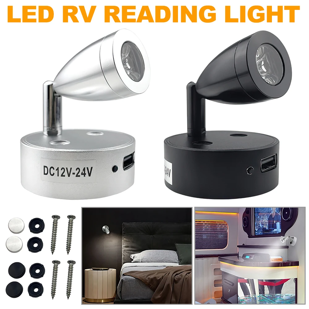 2pcs LED Reading Light Wall Lamp DC12-24V Bedroom Lamp Nightlight Interior Spot Light for Home Camper Van Caravan Boat Motorhome