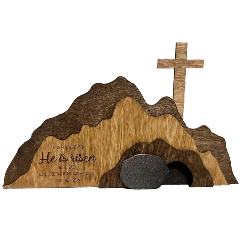 Tumba vacía, decoración de Pascua, adornos de madera, escena de resurrección y cruces, juego de decoración de madera, Kit de paquete de bandeja de Pascua