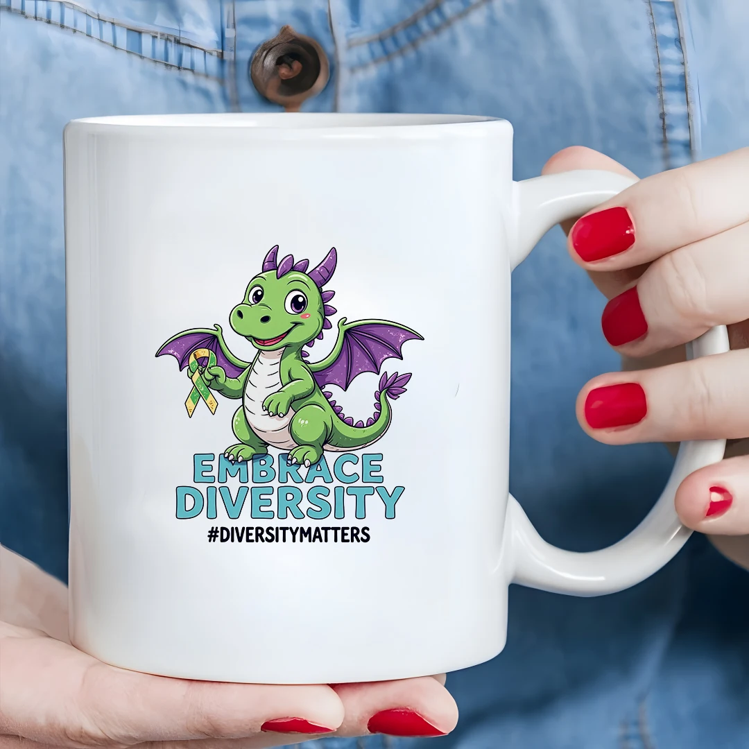 

11oz Cartoon Dragon Mug - Embrace Diversity Christmas Family Office Gift Cup