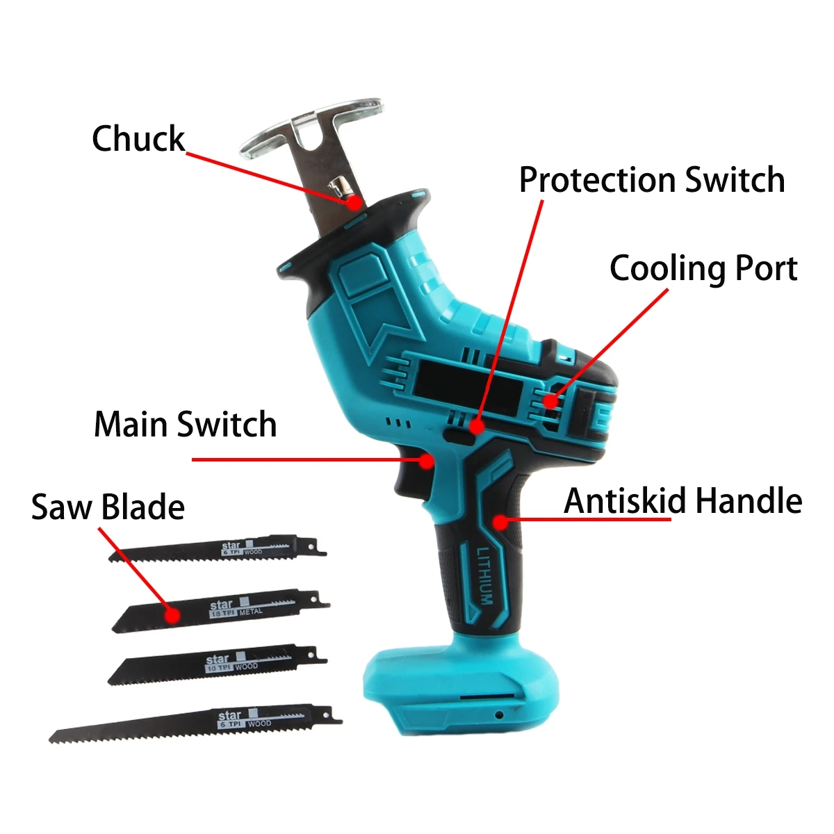 Imagem -03 - Cordless Elétrica Alternativa Serra Velocidade Variável Metal Madeira Ferramenta de Corte Serras Elétricas Adequado Makita 18v Bateria 4000 Rpm Min