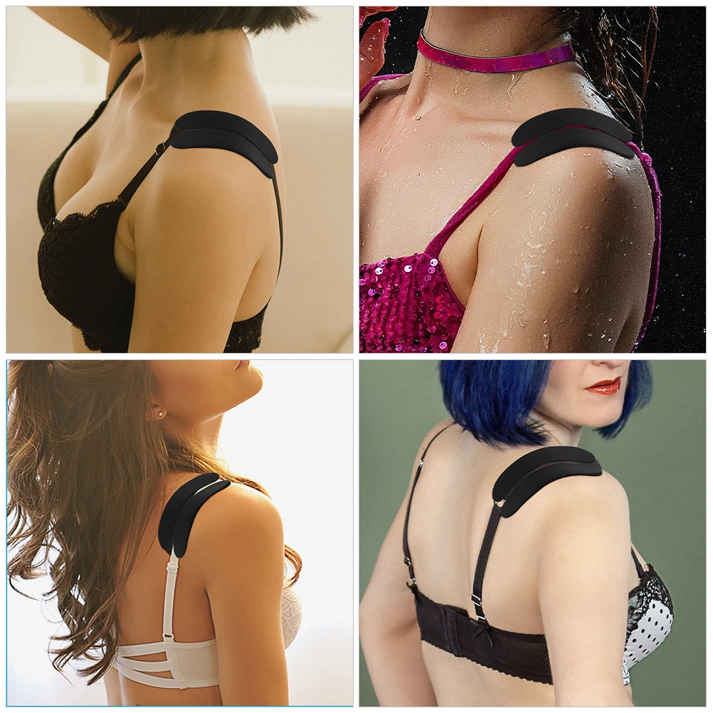 

6pcs Anti-slip Shoulder Pads Black Light Skin White Ergonomic Curve Silicone Pressure Relief Bra Strap Cushions Women