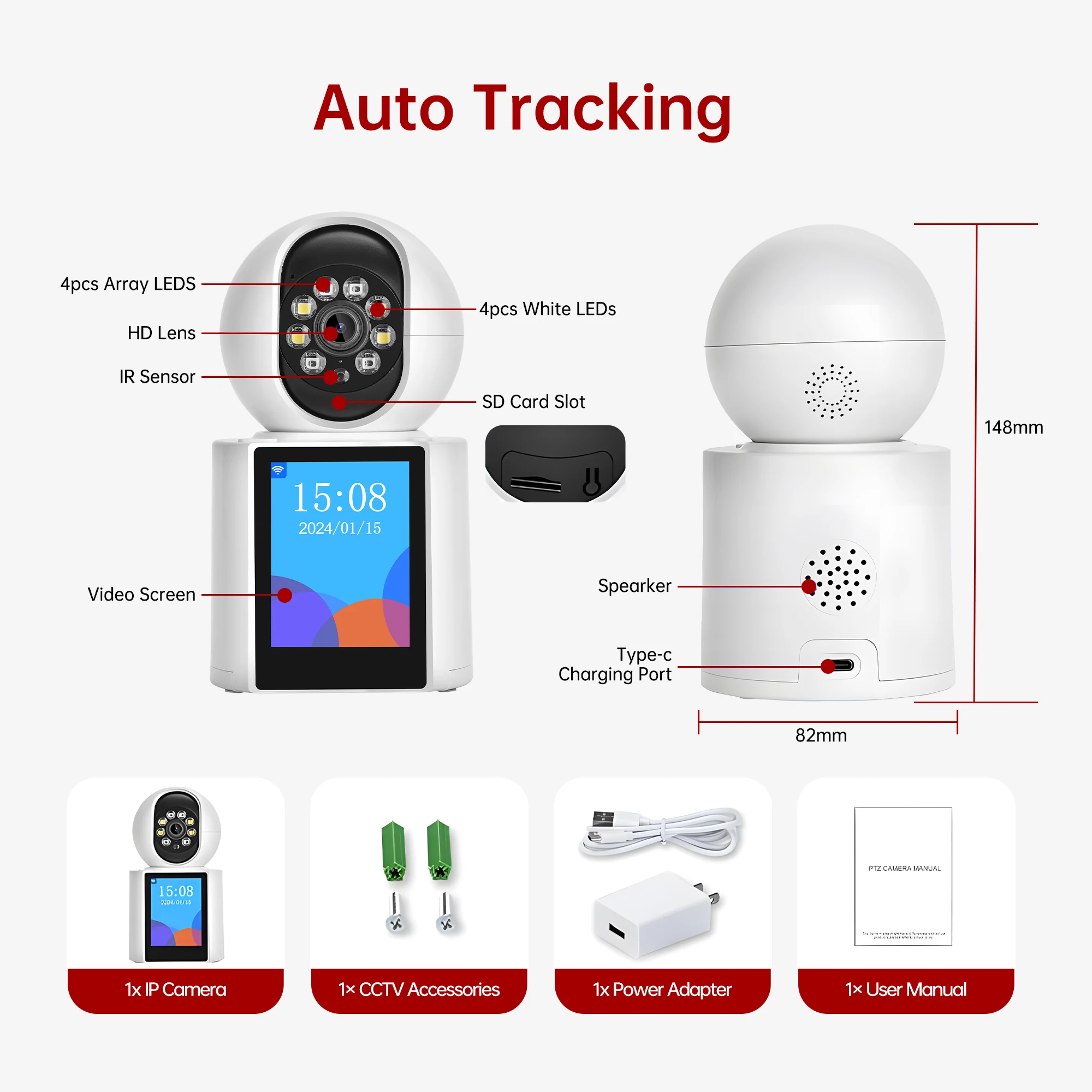 Chiamata a una chiave telecamera CCTV videochiamata Smart Wifi con schermo IPS da 2.8 pollici 3MP Audio bidirezionale sorveglianza PTZ telecamera IP