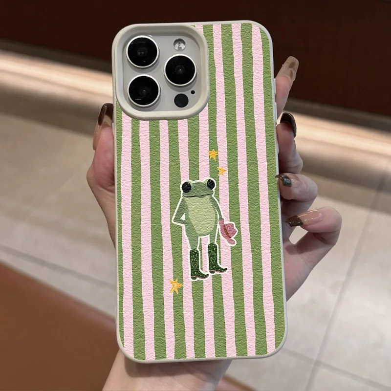 Fashion Striped Frog Pattern Phone Case For iPhone 17 Air 17 Pro Max 16 15 14 13 12 11 Pro Max XSMax XS XR X 7 8 Plus Soft Cover