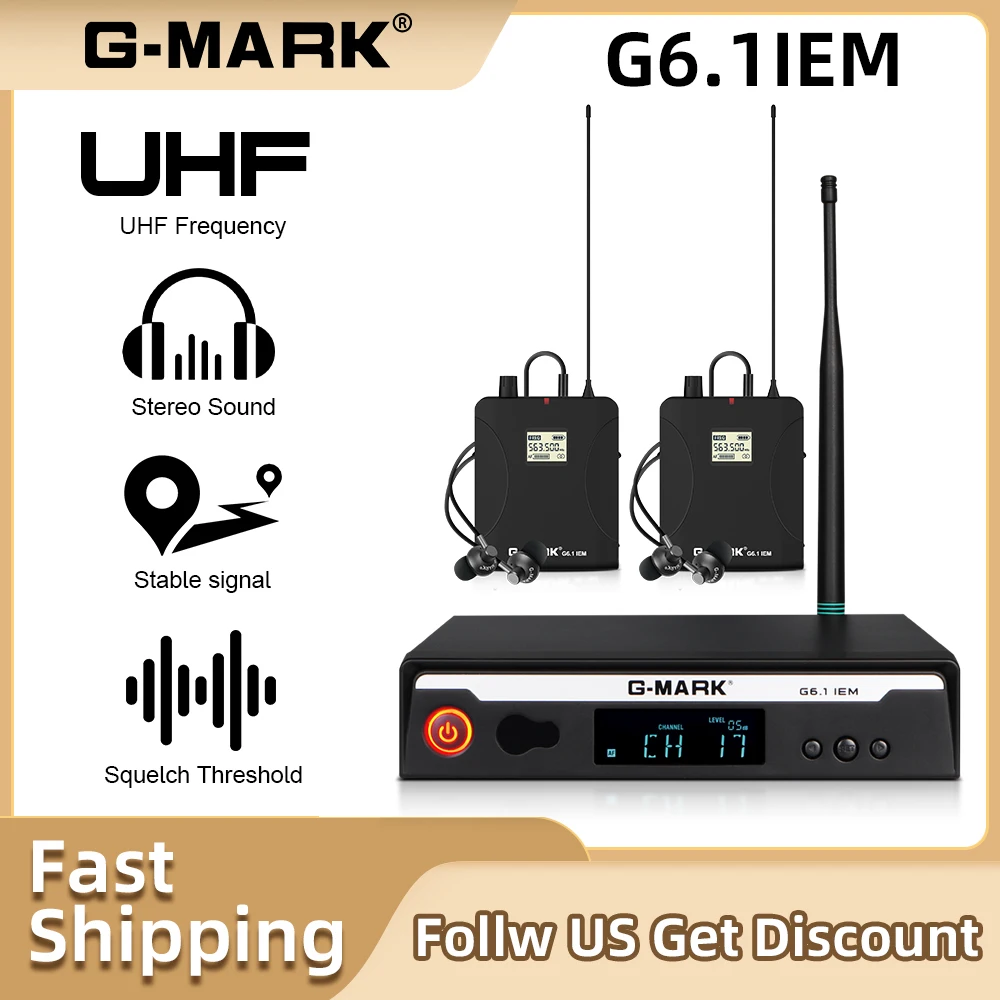 

G-MARK G6.1IEM Stereo Wireless In Ears Monitor System UHF Stage Return 554MHZ-586MHZ Frequency Selectable For Band Performance