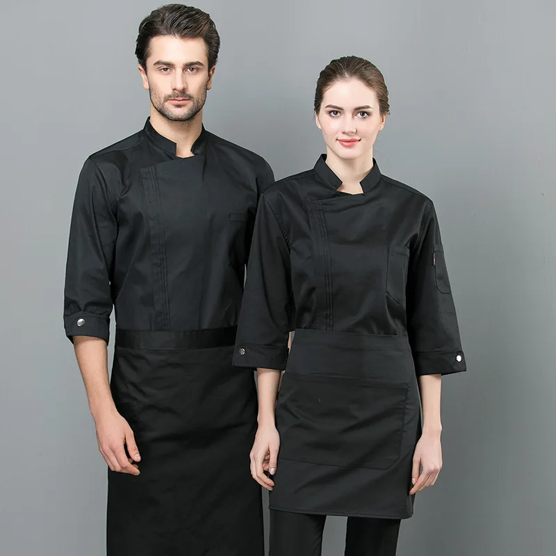 Chef Overalls Three-Quarter Sleeve Men's and Women's Spring and Autumn Hotel Restaurant Ding Room Western Food Kitchen Breathabl