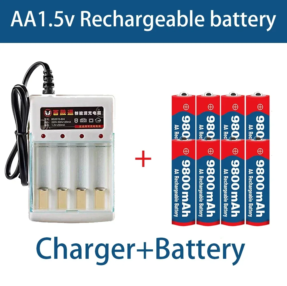 

New Tag AA battery 9800 mah rechargeable battery AA 1.5 V. Rechargeable New Alcalinas drummey +1pcs 4-cell battery charger