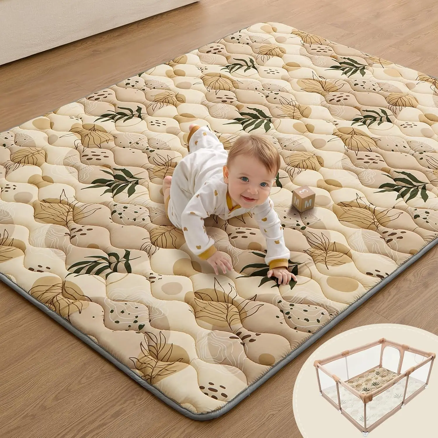

Очень толстый большой игровой коврик из пены для малышей, 72x48 дюймов, складной, моющийся, с дизайном в земляных тонах