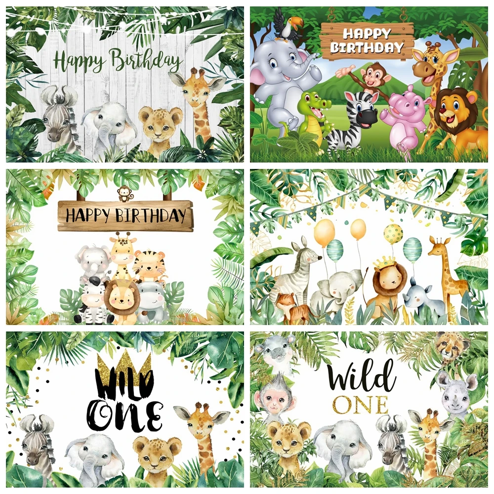 

Tropical Jungle Safari Wild One Backdrop First Birthday Forest Animal Newborn Baby Shower Birthday Party Photography Background