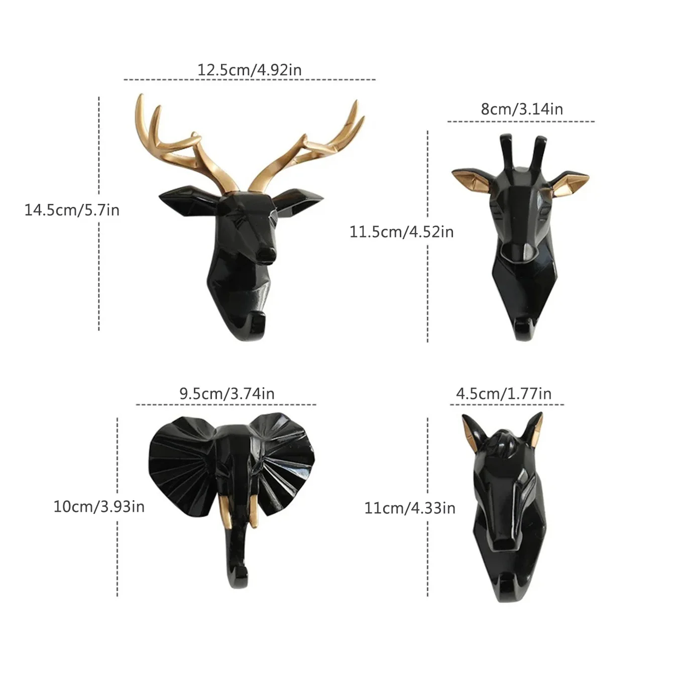 Black Resin Cute Animals Wall Hook for Key Hat Hanger Wall Decor Deer Horse Elephant Giraffe Figurine decorative Hooks for Towel