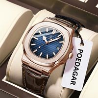 POEDAGAR Fashion Square Men's Watch Waterproof Luminous Date Business Man Wristwatch Casual Leather Quartz Watches For Men Reloj
