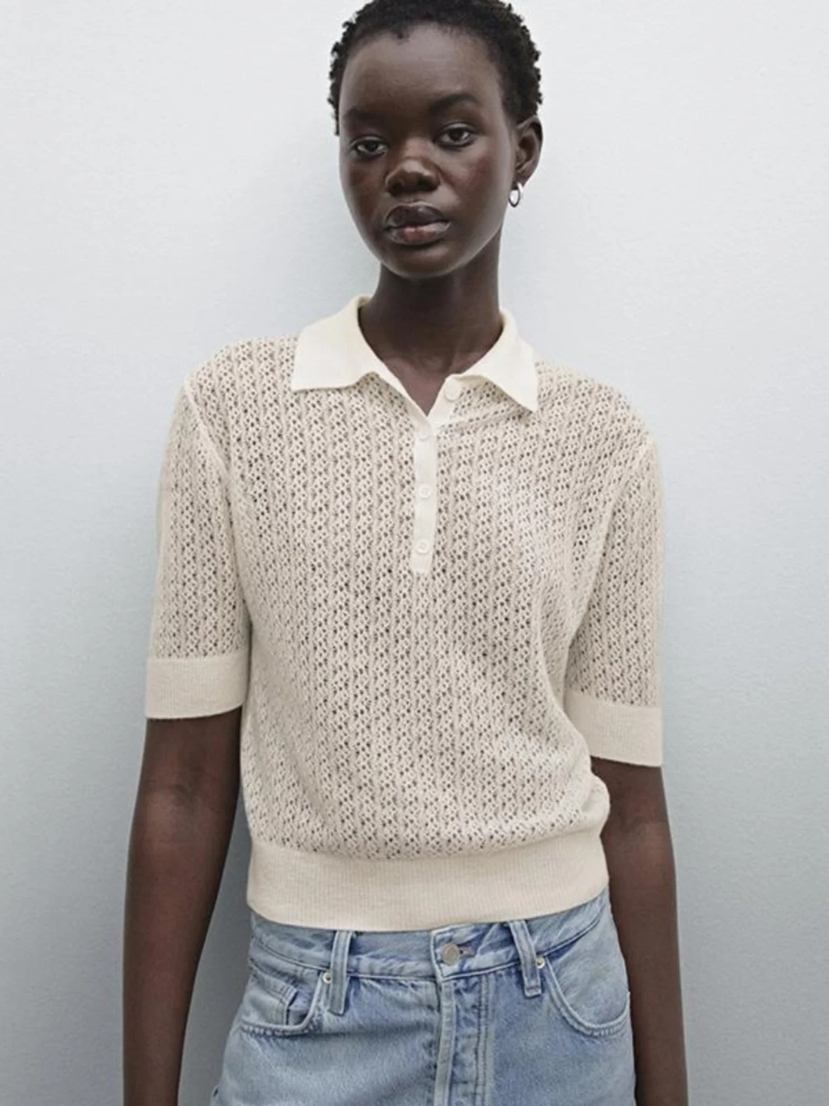 

Spring 2025 MD Women's Slim Fit Ne ort Sve Knitted Top Hollow out Sle Commute Faion Loose pe Single Piece