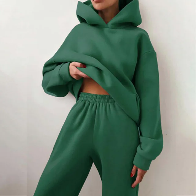 

Women Autumn Winter Fleeced Tracksuits Casual Sweatpants and Hoodie Set Two Pieces Set Hooded Sweatshirt Sport Jogger Outfits