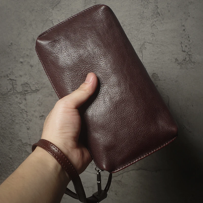 NUKA Men's Genuine Leather Clutch Bag High Quality Handbag Zipper Long Wallet Credit Card Bag Women Top Cowhide Mobile Phone Bag