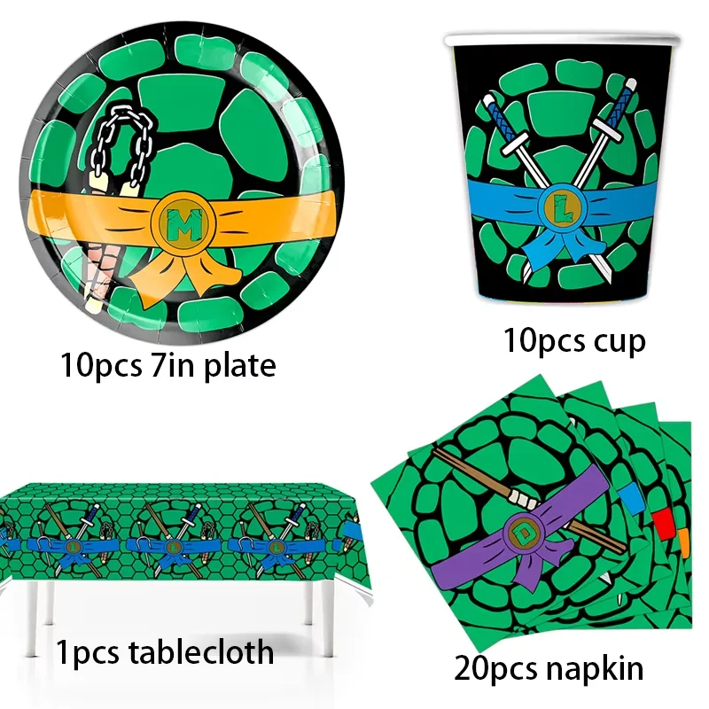 Super-Ninja-Turtles Cartoon-Themen-Party-Dekorationen Geschirr Teller Becher Tischdecke Ballons Baby-Shower-Party-Zubehör-Set – Detail 20