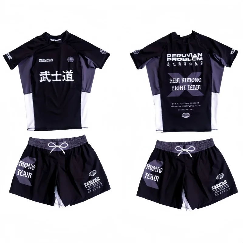 Nuevo Conjunto de Lucha para Hombre 2026, Camiseta de Manga Corta de Secado Rápido con Temática Bushido + Pantalones Cortos, Conjunto para Entrenamiento Deportivo y Running al Aire Libre