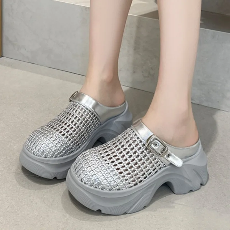 7CM Women Shoes Fashion Air Mesh Platform Mueller Slippers for Woman Comforta Vacation Casual Shoes Designer Shoes Zapatos Mujer