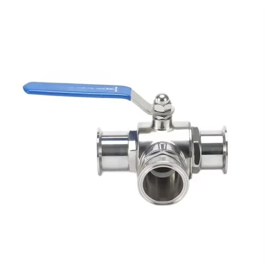 الفولاذ المقاوم للصدأ 2S 316L صمام كروي للطعام الصحي يدوي سريع التركيب سريع الفتح T-نوع 3-Way صمام OEM صمام كروي عام