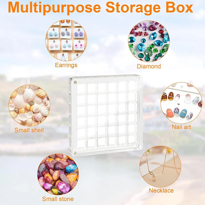 36/64/100 Grids Acrylic Nail Art Rhinestone Storage Box Magnetic Oraganizar Box Nail Charms Jewelry Holder Salon Home Decoration