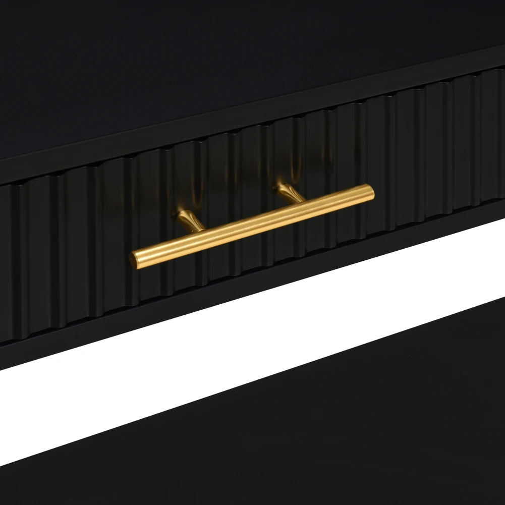 US STOCK Entryway Console Table With Vertical Stripe Drawers And Bottom Shelf Long Wood Console Table For Living Room Home Decor