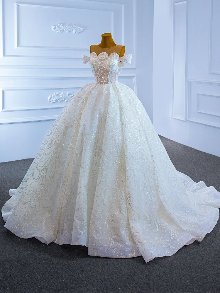 Aseoase Real Photo Wedding Dresses Ball Gown Off The Shoulder Tulle Pearls Puffy Dubai Arabic Wedding Gown Bridal Dresses