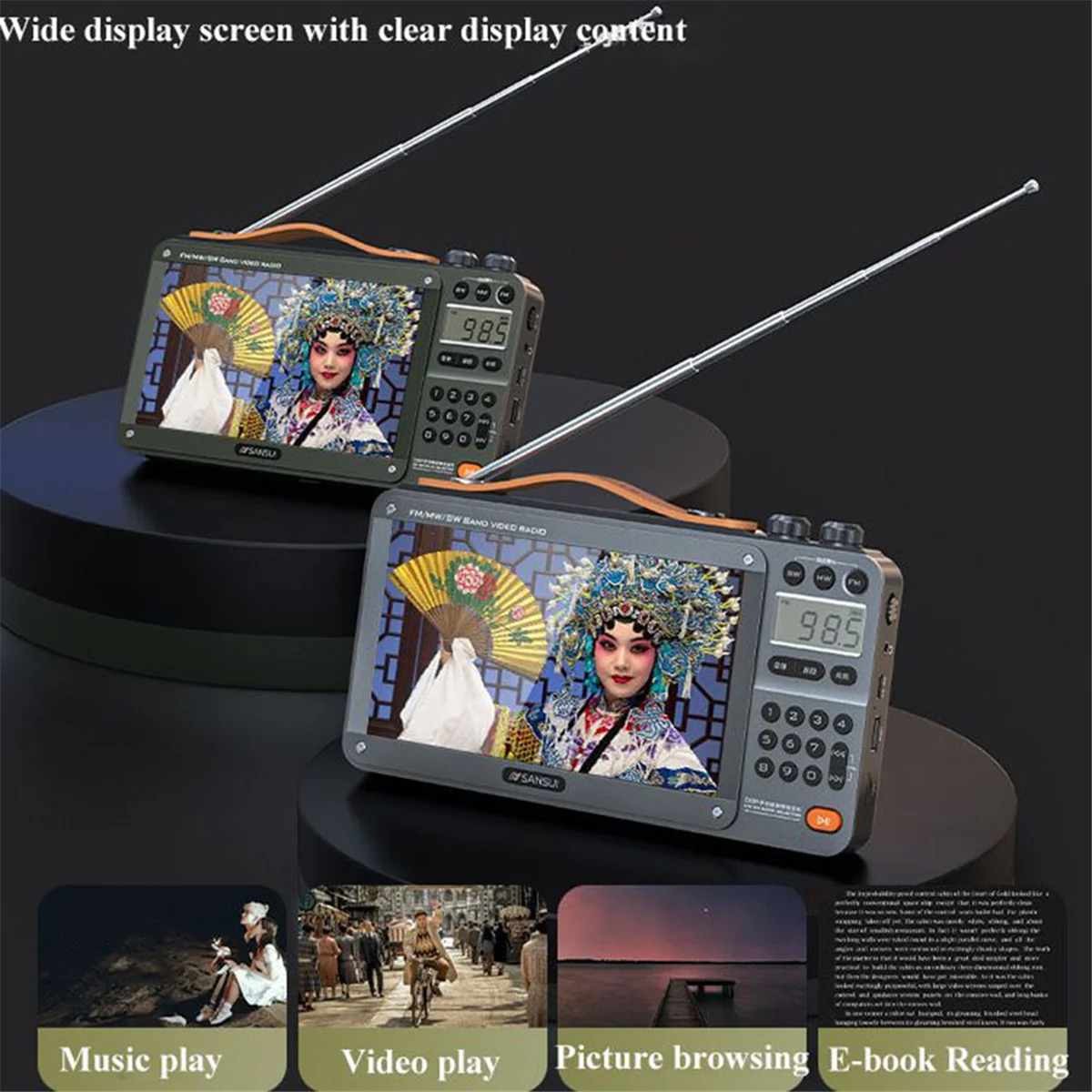 

A10I F51 Retro Video Radio Wireless Bluetooth Speaker Portable All Band FM/MW/SW Radio Mp3 Music Player Subwoofer-Gray