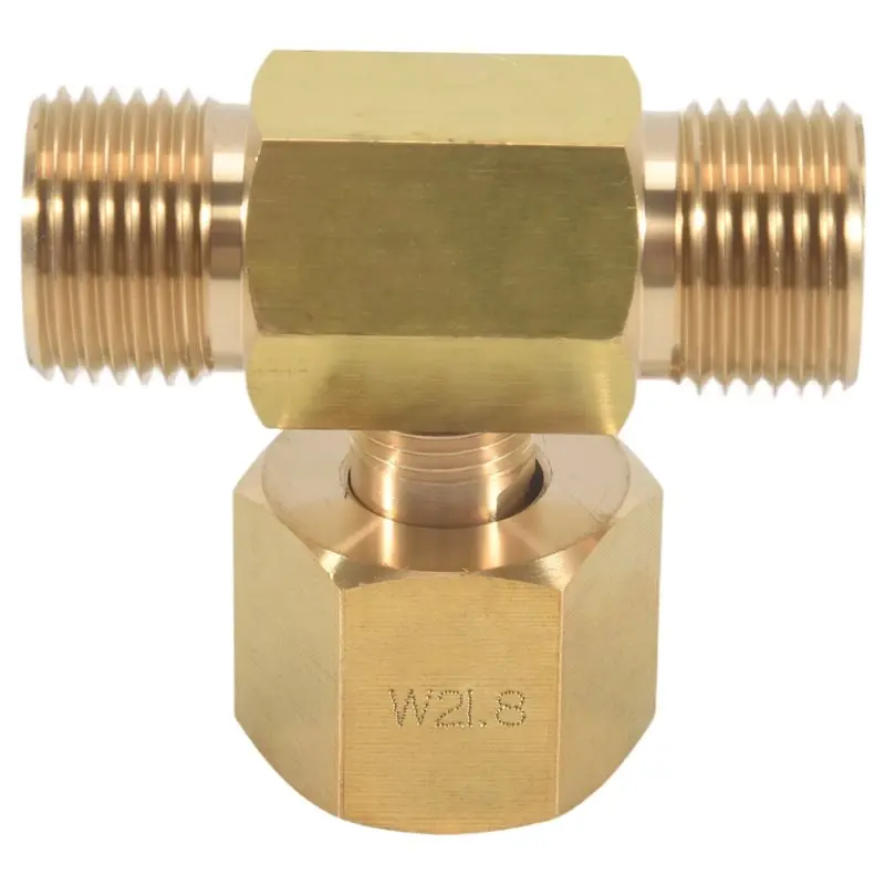 LLCS-W21.8-14 CO2 Tank Bottle Brass Threaded Tee Fitting 3 Way Connector Charging Fill Adaptor For Beer Homebrew Aquarium