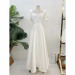 Simple Wedding Dresses With Short Sleeve Elegant Floor-length A Line Formal Evening Dress New Satin Bridal Dress Customized