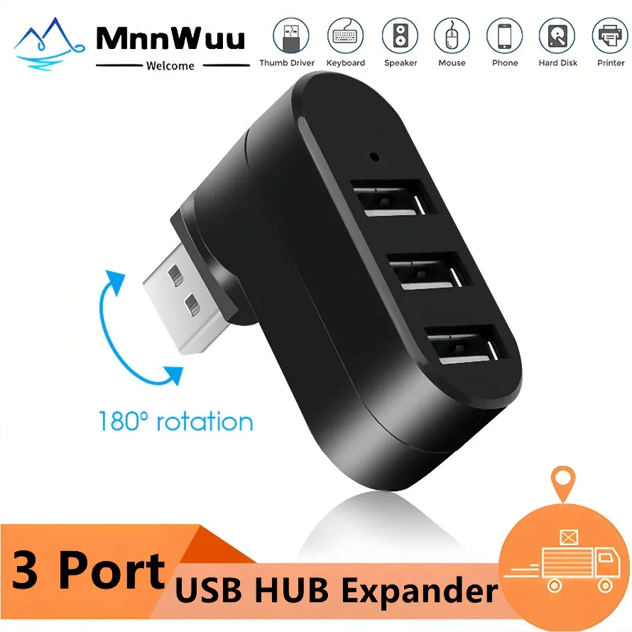 3-in-1-USB-HUB 180 °   Drehbarer USB 2.0 HUB 3-Port-Mehrfach-USB-Splitter-Expander für Computer, Laptop, MacBook, U-Disk-Datenübertragung