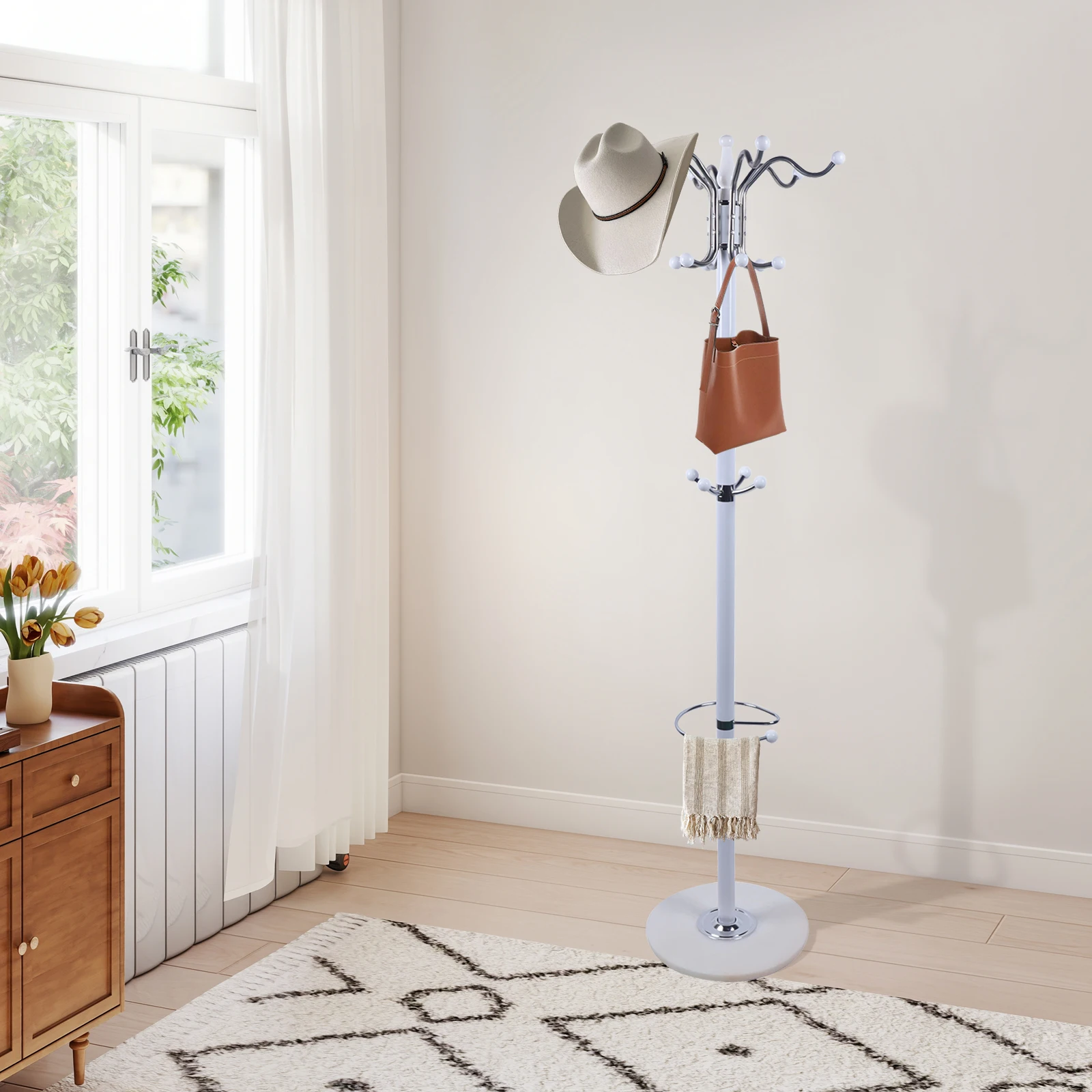 

White Marble Coat Rack,15kg Load Metal Coat Rack,Freestanding Coat Hat Rack with Shelf for hallways, bedrooms, living rooms
