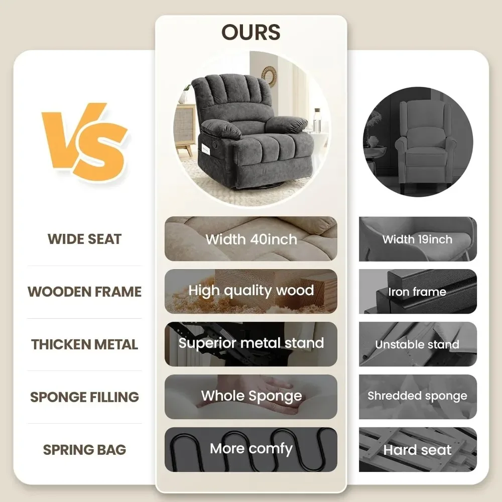 كرسي هزاز دوار كبير الحجم مقاس 40 بوصة للكبيرة والطويلة، كراسي هزازة يدوية كسول لغرفة المعيشة، مقعد عريض جدًا، مرحباً