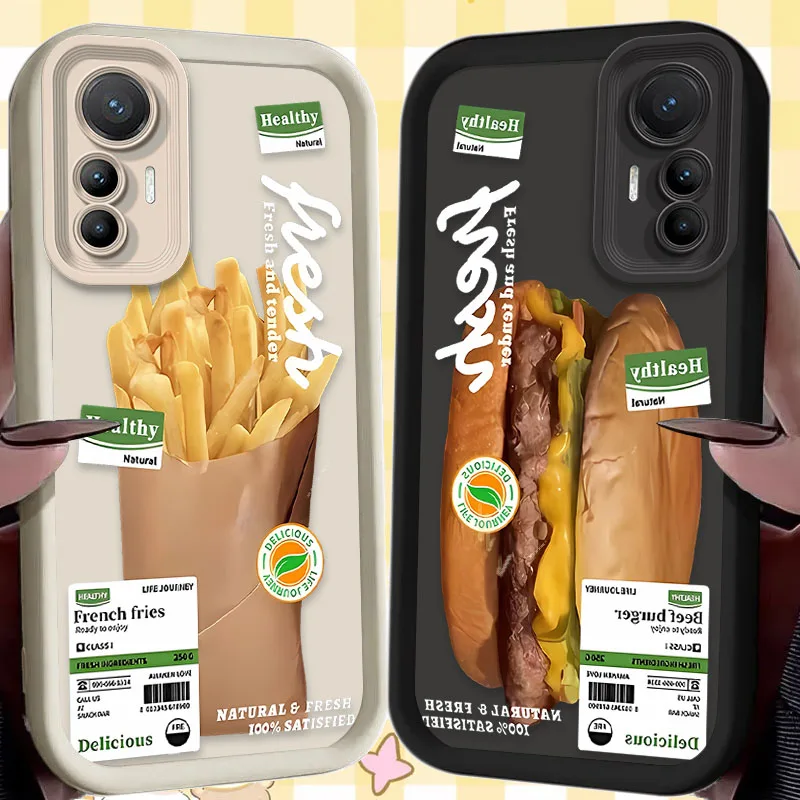 Fries Hamburger Case for Xiaomi 14T 13T 12T 11T 13 12 11 Lite 5G NE POCO X6 X5 F6 F5 F3 X4 GT X3 NFC M5S C65 M6 Pro Soft Etui