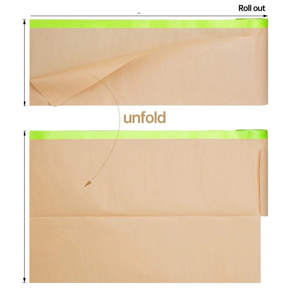 Pre-Taped Masking Paper for Painting Tape and Drape Painters Paper Protective Paper Roll for Covering Skirting, Frames, Cars