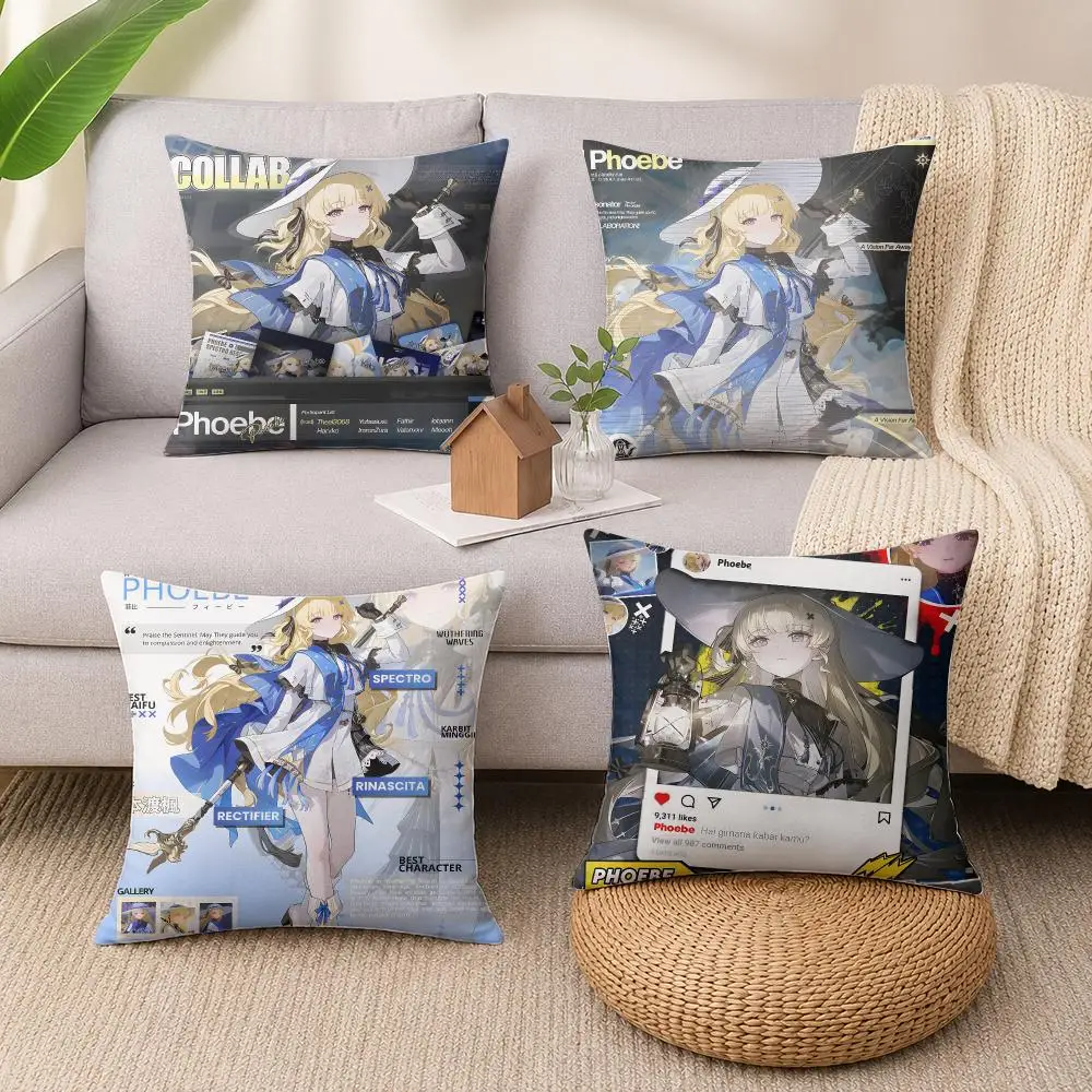 Game W-Wuthering Waves Phoebe Cushion Cover Luxury Soft Plush Short Fur Cushion Case Warm Cozy Sofa Bed Decorative Home