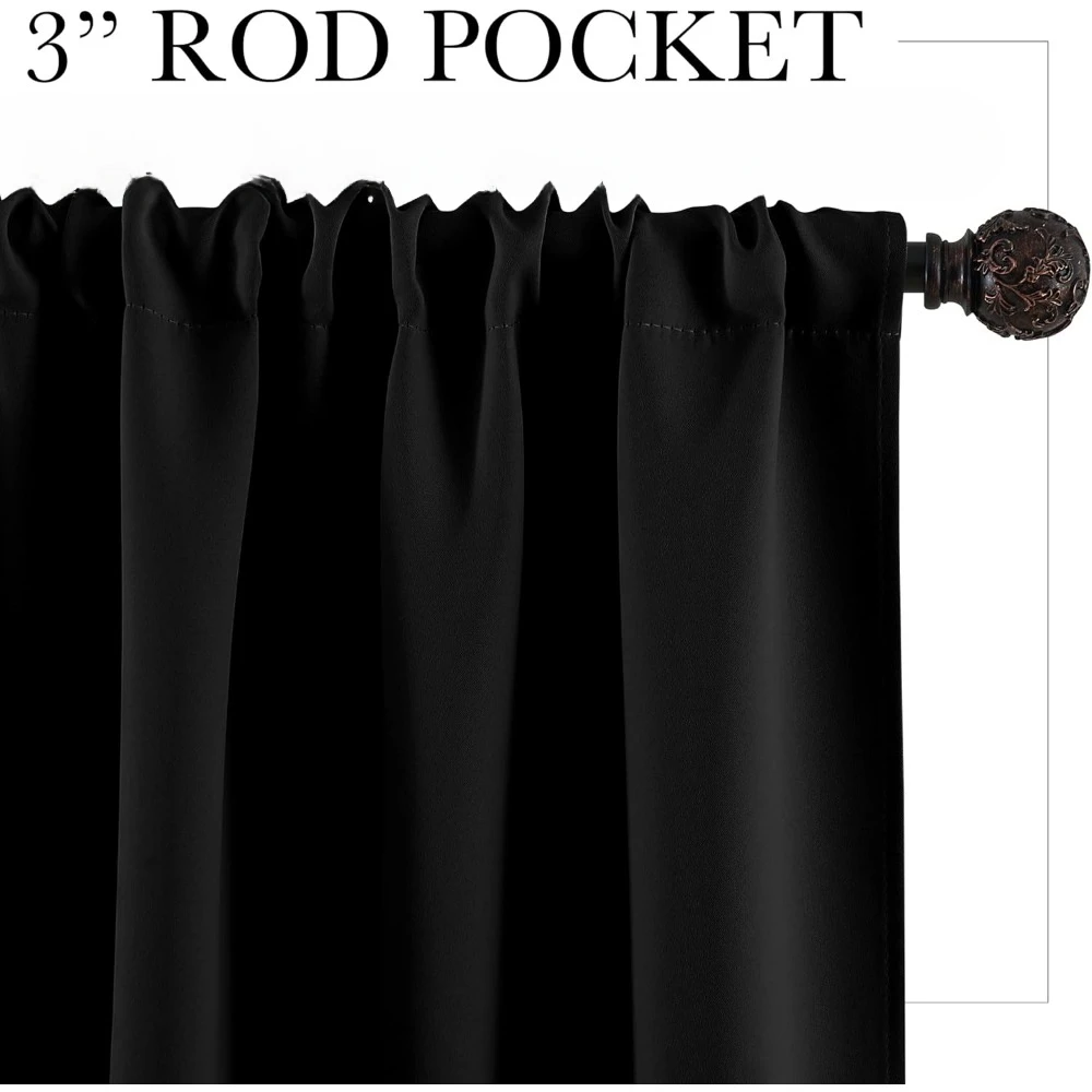 Black Curtains Blackout - Bathroom Small Window Thermal Insulated Privacy Drapes for Kids  Living Basement