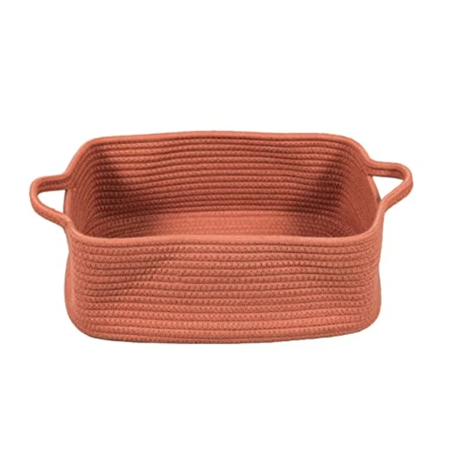 

XUANGUO Woven Cotton Rope Storage Basket with Handles for Organizing Shelves Closet Small Cat Dog Pet Toy Baskets Box Bin Decor