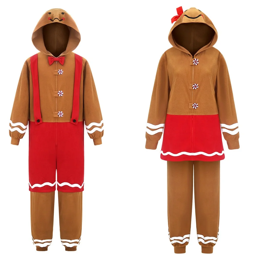 Set cosplay in stile pigiama da uomo di pan di zenzero morbido e carino, tuta con cappuccio da uomo e da donna, costume cosplay per feste