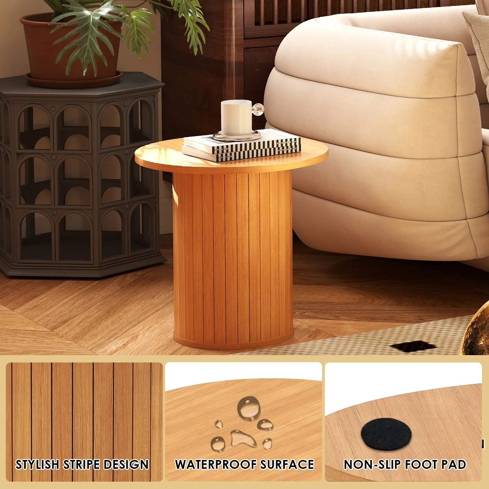 New 15.7" Small Round Side Table Circle End Table Farmhouse Living Room