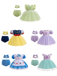 Baby Girl Three-piece Clothing Bodysuit with Bow Headband Set Princess Dress Up Costume  with Underwear and headdress