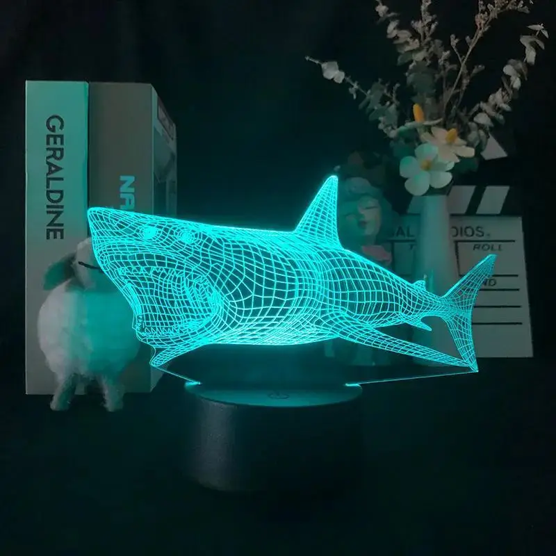 Lampe LED Tactile 3D en Forme de Requins, Luminaire Décoratif d'Nik, Disponible en 7 Couleurs, Idéal pour une Chambre à Coucher ou comme Cadeau